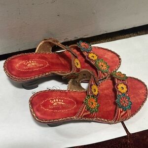 Spring Step Women's Red Floral Sandals